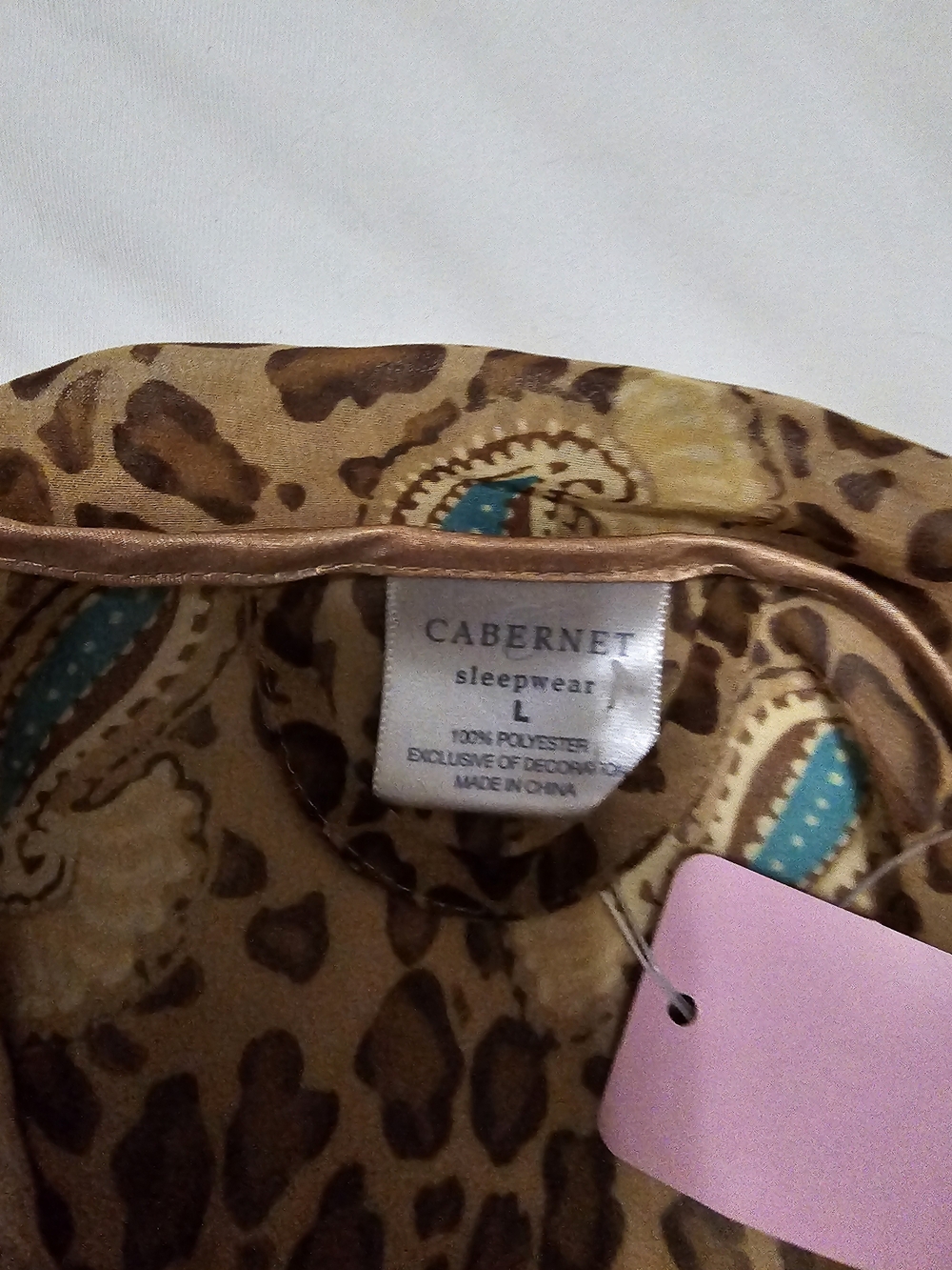 3- Piece Vintage Set Brown Paisley Leopard Print Long Sleeve Robe with Satin Tie - Picture 2 of 7